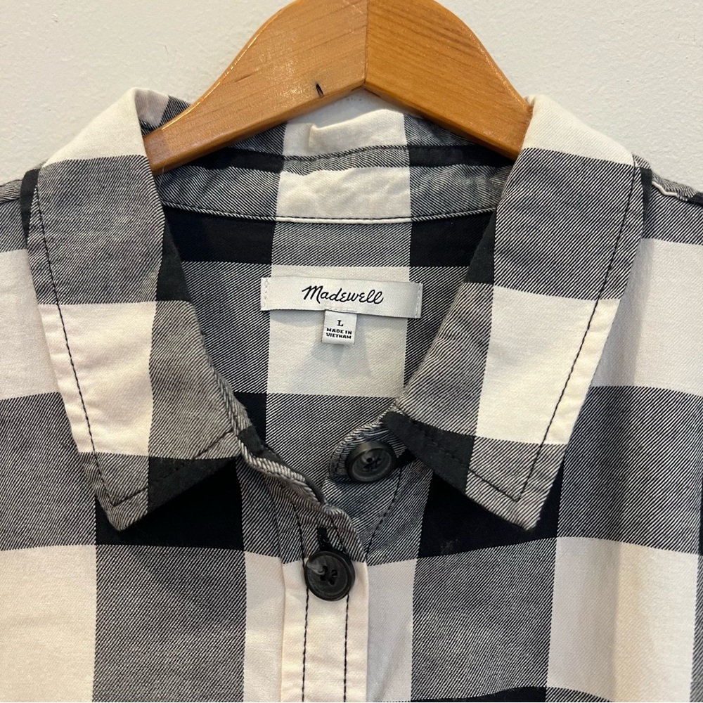 Madewell Shirt Jacket Womens Large Black White Buffalo Check Oversized Classic - Picture 4 of 12